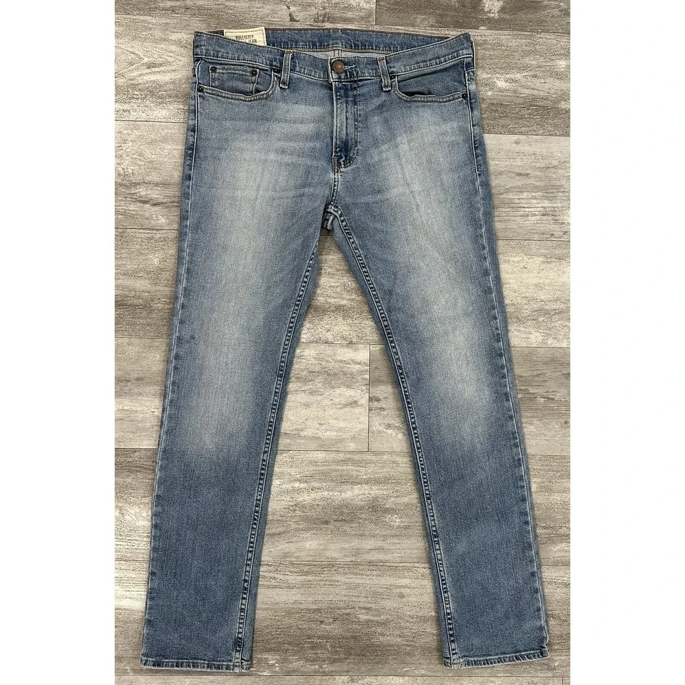 Hollister Mens Skinny Jean size 34x31 light wash mid rise stretch cotton blend